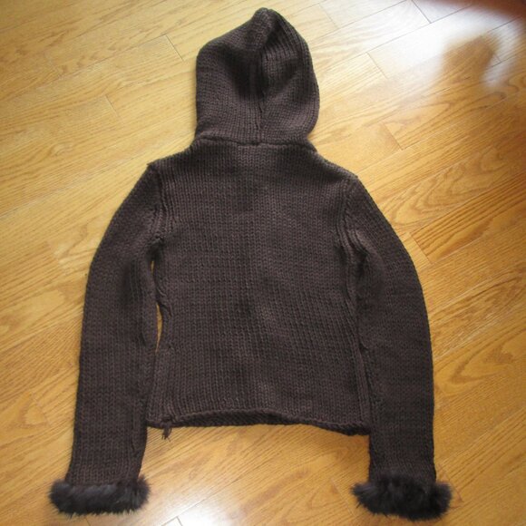 Women's Brown Acrylic Knitted Hoodie with Fur Trimming Size M - Picture 2 of 3